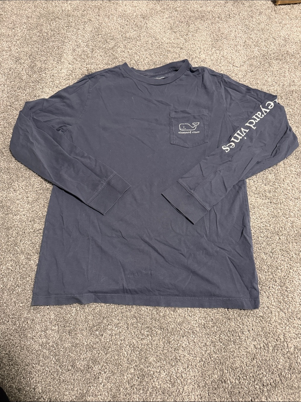 Vineyard Vines Navy Long-Sleeve Pocket Tee with Sleeve Logo